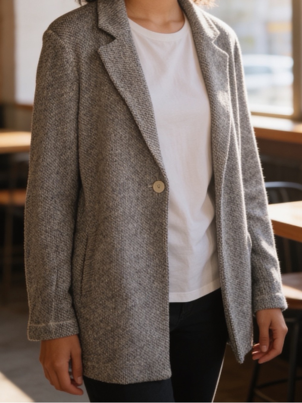 Eileen Fisher Women's Gray Notch Collar Textured Cotton Blazer Jacket Size XL
